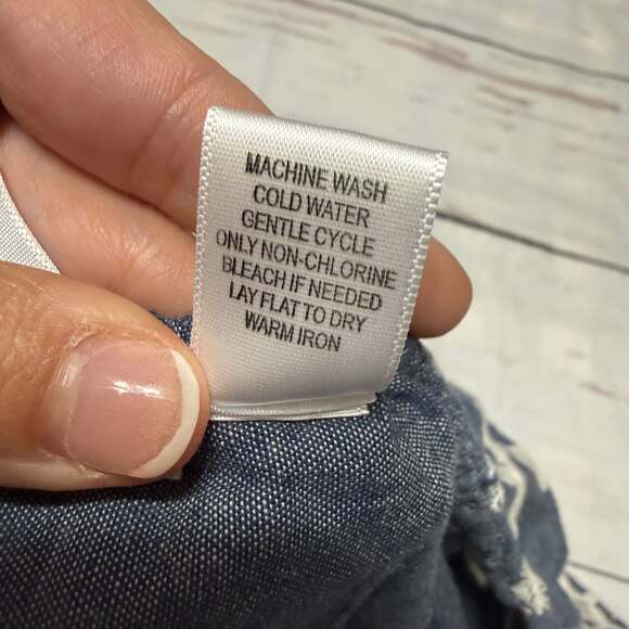 Kaktus Chambray Denim Eyelet Lace Ruffled Off The Shoulder Dress - Picture 4 of 7